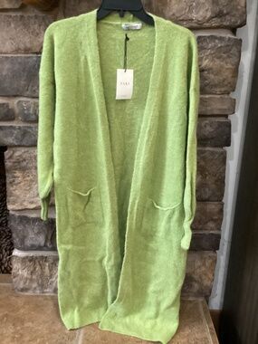Jaki London Yasmin Open Cardigan Lime Green Womens L-XL Alpaca Blend Italy NWT